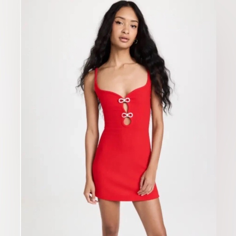 Christian Lacroix Red ribbed cocktail dress crystal infinity bows Medium